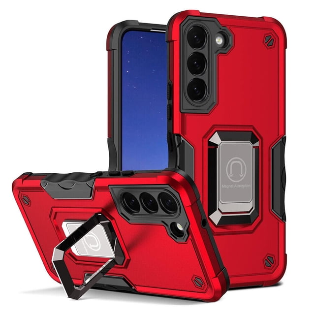 Supershield Samsung S23 Étui Defender Étui Rigide Ajusté avec Support Anneau pour Galaxy S23 en Rouge. l'Étui Présente une construction durable en TPU et PC avec une protection de Qualité Militaire, des Bords Surélevés pour la Sécurité de l'Écran et de l'Appareil Photo, et des Découpes Précises pour l'Appareil Photo, le Haut-Parleur et le port de Chargement. Comprend un Support Anneau Intégré pour une Fonctionnalité Accrue et des Propriétés Antidérapantes pour une Prise Sécurisée. Conçu Exclusivement pour le Samsung Galaxy S23 5G.