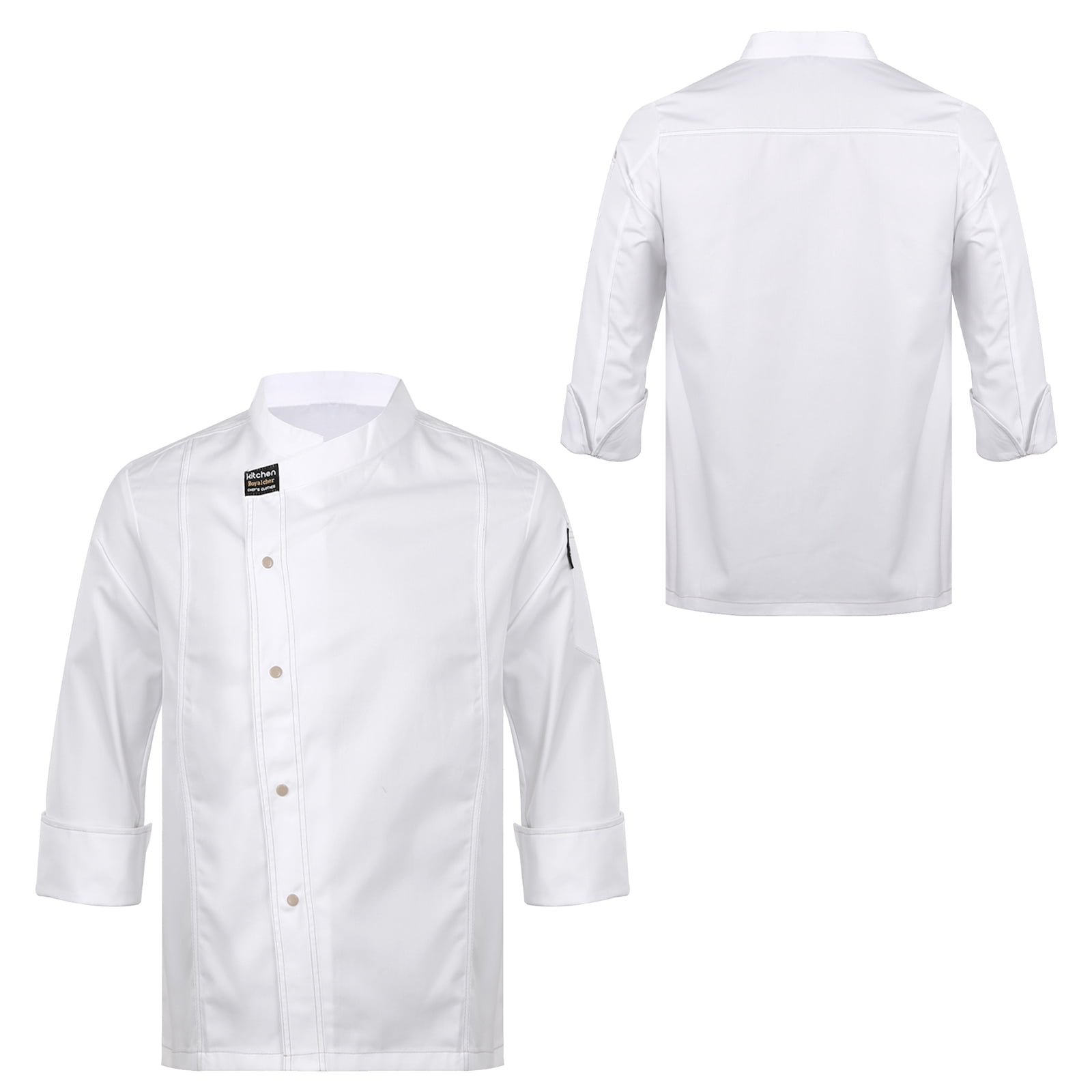 Aislor Unisex Short Sleeve/Long Sleeve Chef Coat Jacket Kitchen Uniform Restaurant Hotel Cook Jacket White Long Sleeve L
