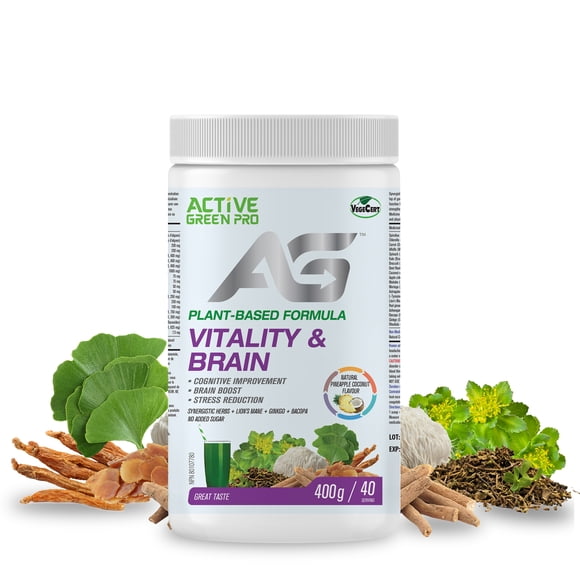 Active Green Pro® - Vitality & Brain - Pineapple & Coconut Flavour - Plant-Based - Brain Boost - Improve Cognition -400g