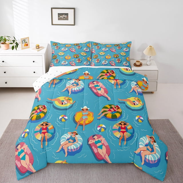 Erosebridal Summer Holiday Bedding Queen Comforter Set, Swimming Sports Down Comforter, Tropical Beach Decor, Reversible