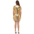 thumbnail image 2 of Robe Mini de Fête à Paillettes Col en V Manches Courtes pour Femme, Or, Moyen, 2 of 5