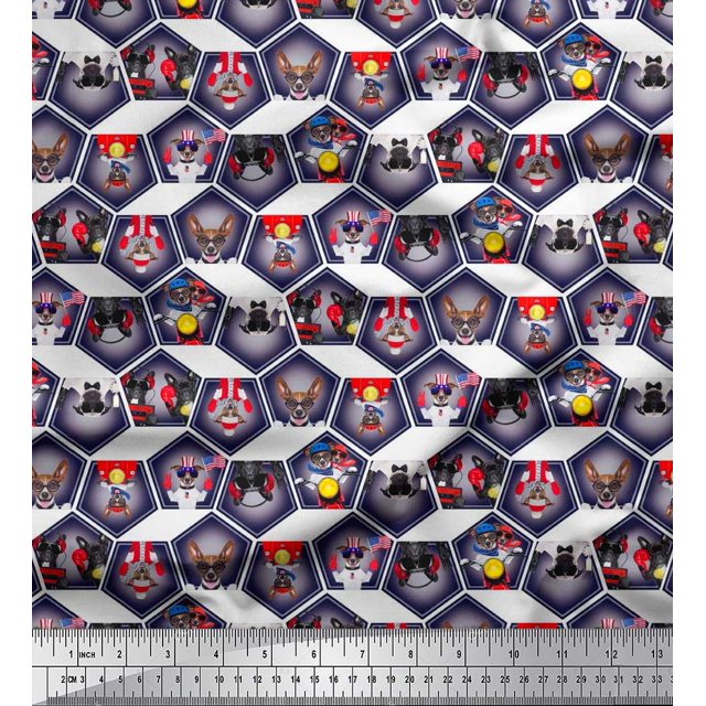 Soimoi Velvet Fabric Geometric & Dogs Patchwork Fabric Prints by Yard 58 Inch Wide
