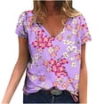 thumbnail image 1 of Hauts d'Été pour Femmes Manches Courtes Femmes Blouse d'Été Imprimée T-Shirts Décontractés Col en V Manches Courtes T-Shirts Hauts, 1 of 1