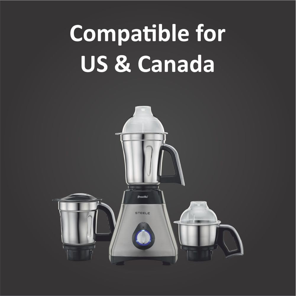 Preethi Steele 110v Mixer Grinder for Kitchen | 3 Jar & 550w Mixie | Perfect for Grinding | Heavy Duty Mixer Grinder | Only Use in Usa & Canada.