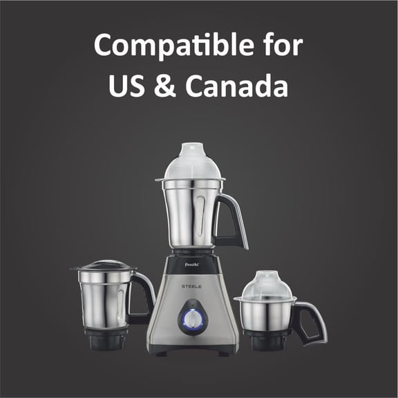 Preethi Steele 110v Mixer Grinder for Kitchen | 3 Jar & 550w Mixie | Perfect for Grinding | Heavy Duty Mixer Grinder | Only Use in Usa & Canada.