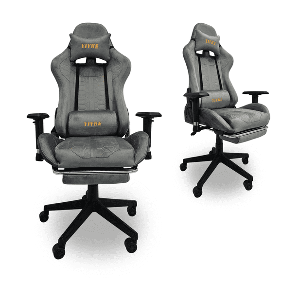 Yivke Chaise de Jeu Ergonomique pour Adultes, Chaise de Jeu à Dossier Haut avec Accoudoir 3D et Repose-Pieds, Chaise d'Ordinateur en Tissu Velours Chaises de Jeu Vidéo, Chaise Gamer, Fauteuil Inclinable à 180°, 350 Lb Gris avec Repose-Pieds