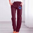 thumbnail image 2 of Yuyuzo Womens Cotton Linen Pants Straight Leg Flower Graphic Drawstring High Waisted Lounge Pants Slacks, 2 of 6