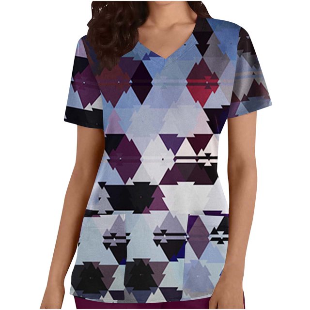 SDNall Veste de Travail Protectrice à Col en V Rétro à Blocs de Couleur Scintillante Imprimée à Manches Courtes avec Poche, Hauts pour Femmes, Vestes pour Femmes, Hauts à Manches 3/4 pour Femmes