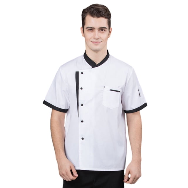Chef Jacket Men Chef Coat Skin Sleeve Tops Friendly Chef Uniforms O-Neck Cheap Short Sleeve Tops Bakery Cooking Clothes Work Wear White XXXL