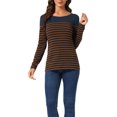 thumbnail image 1 of INSPIRE CHIC Blouse pour Femme à Rayures à Blocs de Couleur à Manches Longues T-Shirt Décontracté L Bleu Brun, 1 of 6