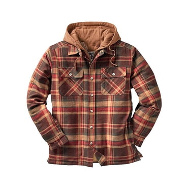 Mens Flannel Shirt Jacket with Hooded Thicken Warm Quilted Lined Plaid  Button Up Jacket Coat Hoodie