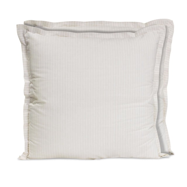 Hometrends 2 Pack Pinstripe Euro Pillow featuring two 26” x 26” square pillows with a tan pinstripe pattern on 100% cotton fabric and polyester fill, ideal for bed or sofa décor and often used as comfortable floor cushions.