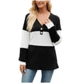 thumbnail image 1 of Lenpel Women's Tunic Tops Long Sleeve V Neck Quarter Button Color Block Ribbed Knit T Shirts Casual Loose Lightweight Sweaters(Black,Medium), 1 of 7