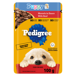 PEDIGREE Puppy Wet Dog Food Morsels in Sauce With Beef, 100g Pouch