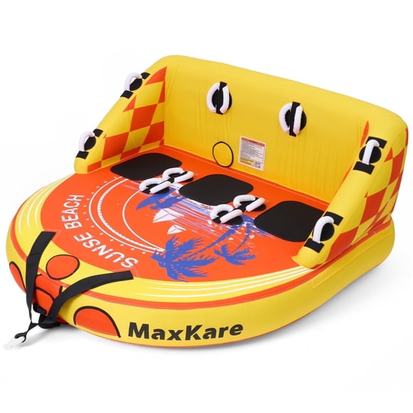 Tube Remorquable avec Deux Points de Remorquage, Tube Gonflable pour la Navigation, 1 à 3 Utilisateurs, Max 600 Lb, Gonflage Rapide, Coussinet Antidérapant en EVA, Jaune