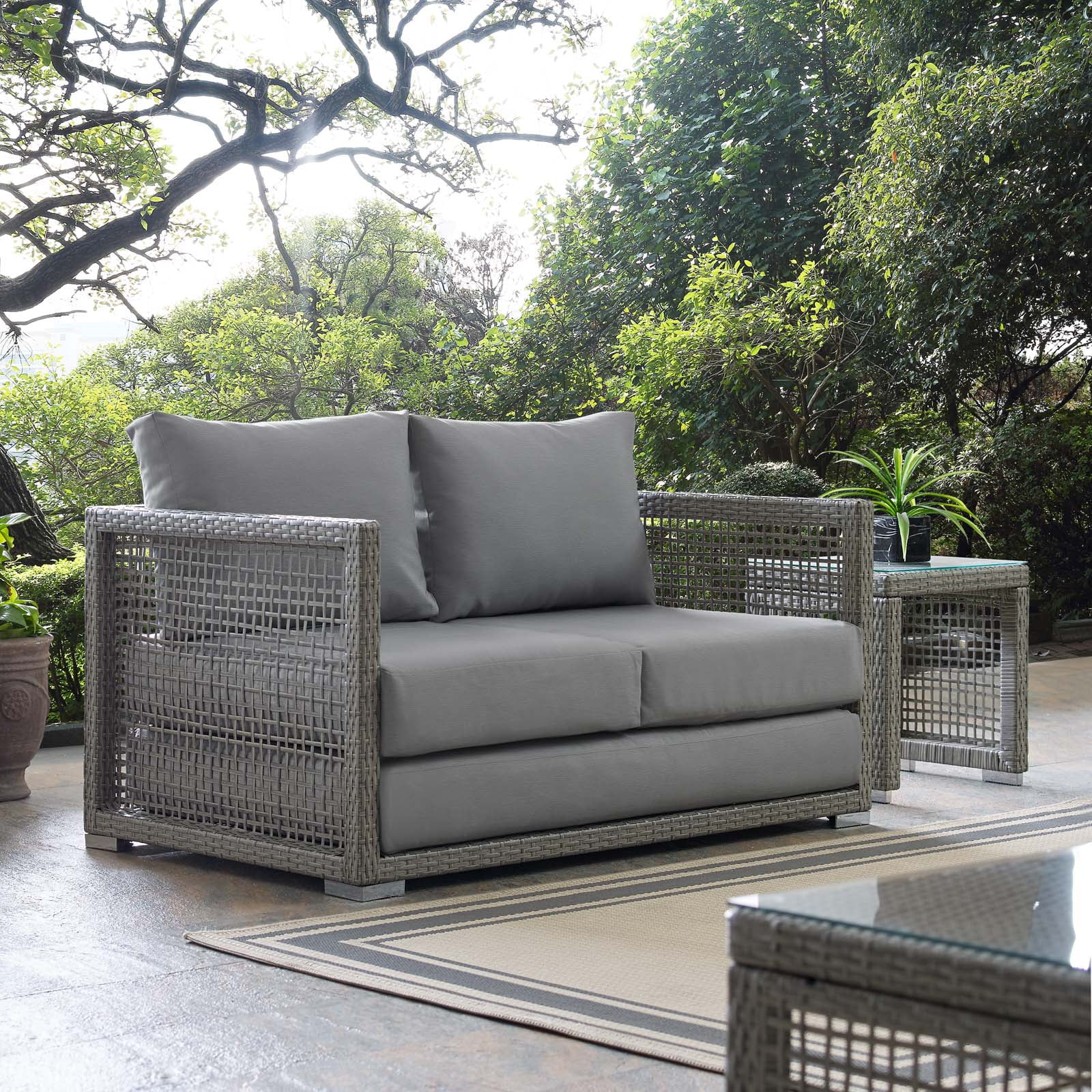 Modway Aura Causeuse de Patio Extérieure Moderne en Rotin et Tissu, Gris