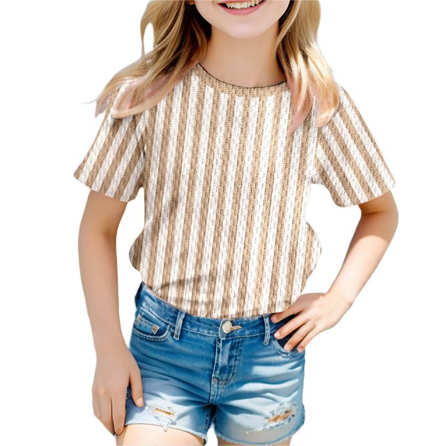 GDREDA T-Shirt Graphique à Manches Courtes Rayé de Carnaval pour Garçons, Chemise de Fête Colorée, Haut Décontracté Confortable pour Enfants, Kaki,120