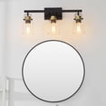 thumbnail image 4 of Rockhampton 3-Light Vanity Light, Matte Black, Matte Brass Accent Sockets, Seeded Glass Shades, 4 of 9