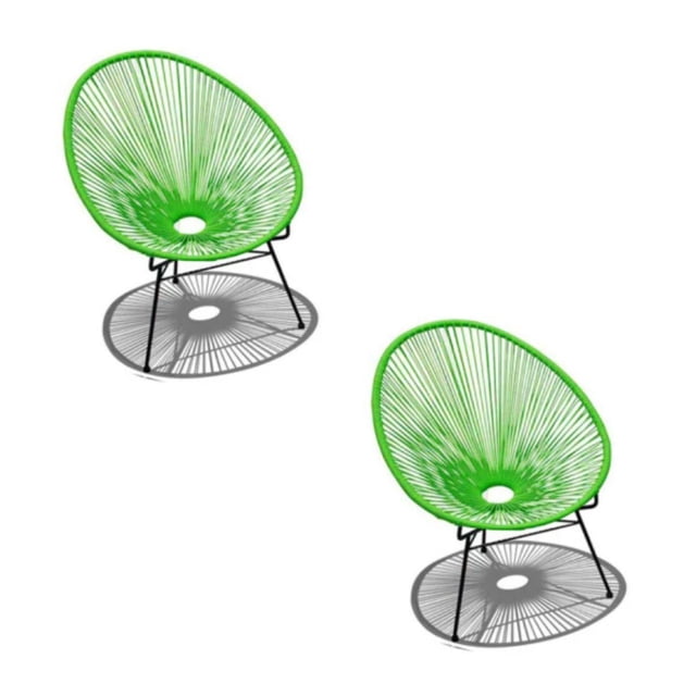 ACAPULCO Chaise en Fil Métallique Verte, Ensemble de 2 avec Deux Chaises en Fil Métallique Vertes Comprenant des Sièges Tissés Circulaires et des Pieds en Métal Noir, Conçue dans le style ACAPULCO, Idéale comme Chaise d'Appoint pour l'Assise du Salon et Convenant à une Utilisation Décontractée Intérieure Ou Extérieure.