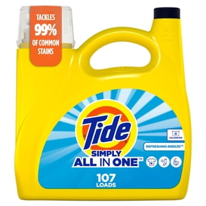 Tide Simply All-In-One Liquid Laundry Detergent, Refreshing Breeze Scent, 4.16 Litres, 107 Wash Loads