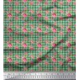 thumbnail image 1 of Soimoi Poly Georgette Fabric Check,Leaves & Peony Floral Printed Fabric 1 Yard 42 Inch Wide, 1 of 1