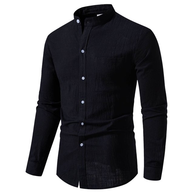 2025 New Men's Solid Color Cotton Linen Long Sleeve Shirt