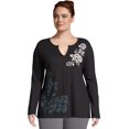 thumbnail image 1 of Just My Size Womens Split Neck Long Sleeve Graphic Tee, 3X, 1 of 2