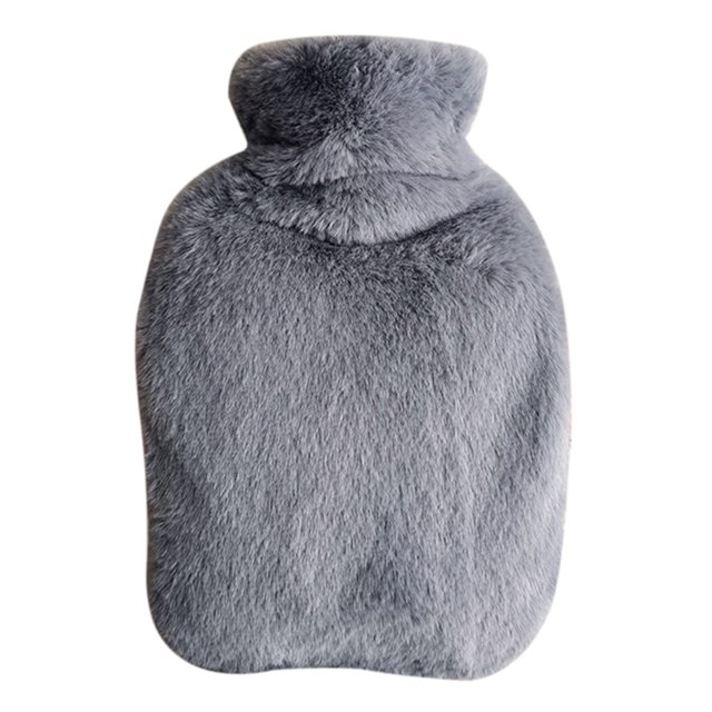 Graflsoa 2000ml Dark Grey Fleece-Covered PVC Hot Water Bottle with Dual Handles for Warmth and Comfort