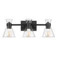 thumbnail image 1 of 3-Light Matte Black Vanity Light with Clear Glass Shades, 1 of 7