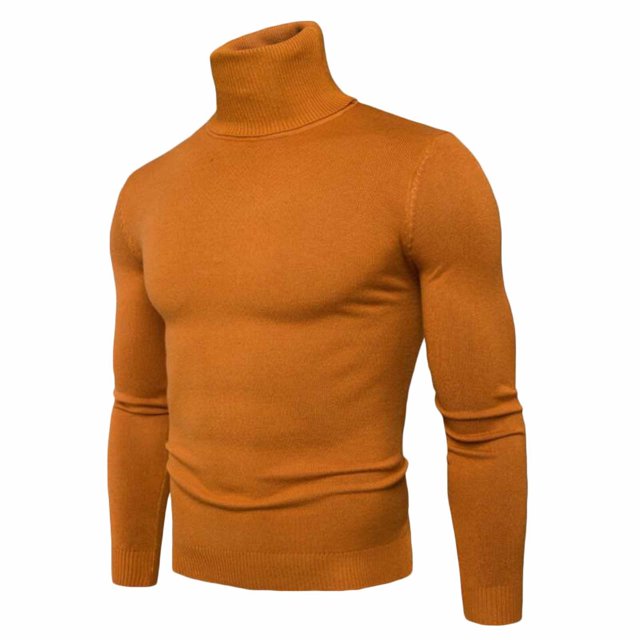 IROINNID Men's Turtleneck Long Sleeve Jumper Mid-Length Solid Color Knit Pullover Trim Base Sweater Blouse