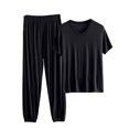 thumbnail image 1 of AherBiu Pyjamas Grande Taille pour Femmes Ensembles 2 Pcs Hauts à Col Ras du Cou Tenues d'Intérieur Ensembles Assortis Pantalons de Pyjama Longs Ensembles de Nuit, 1 of 3