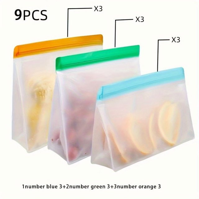Estbridge 3/6/9pcs Vertical Reusable Freezer Storage Bags Reusable Freezer Storage Bags Free of Bisphenol A PEVA Reusable Food Gallon Bags Sandwich Bags Travel Snack Bags Meal Prep