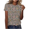 thumbnail image 2 of Hauts d'Été pour Femmes DYTTDG T-shirt à Fleurs Mode pour Femmes Grande Taille Col Rond Manches Courtes Décontracté Ample Tee Haut Hauts pour Femmes Liquidation Moins de 10 Multicolore,XXXXXL, 2 of 5