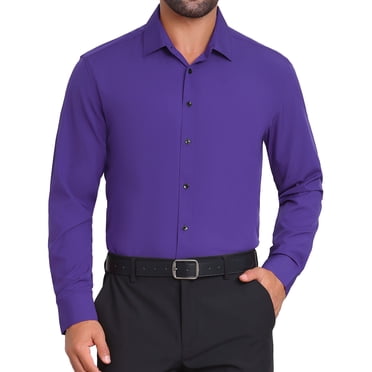 INSPIRE CHIC Chemise Habillée pour Homme de Rentrée des Classes, Couleur Unie, Boutonnée, Manches Longues, Extensible, Affaires, L Violet
