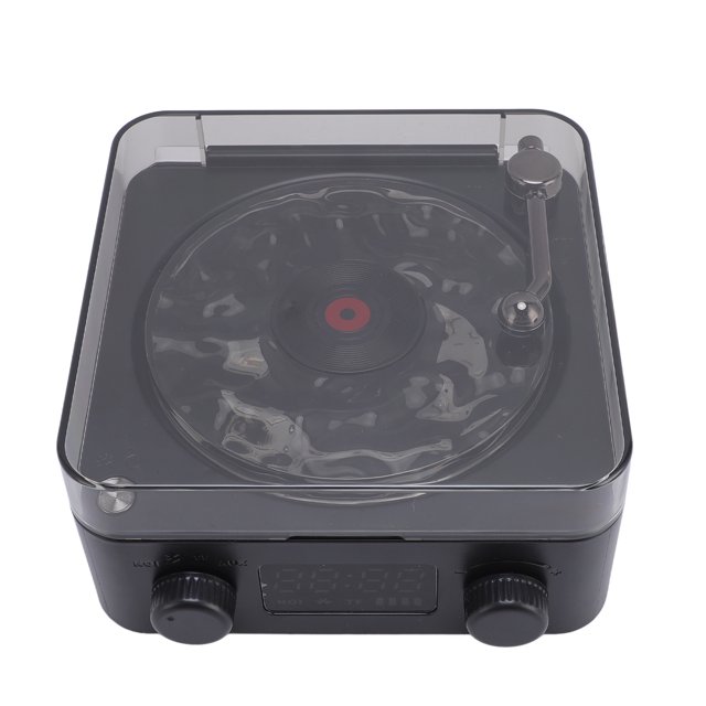 Vintage Record Model Player, Stereo Speaker with Water Ripple Ambient Light and Time Display Retro Record Player BT Speaker for Bedroom Studio Office Party
