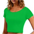 thumbnail image 2 of VSSSJ Crop Tops pour Femmes Manches Courtes Col Rond Extensible Chemise Décontractée Ajustée Solide Confortable Été Basique T-Shirts Courts Verts Taille Unique, 2 of 5