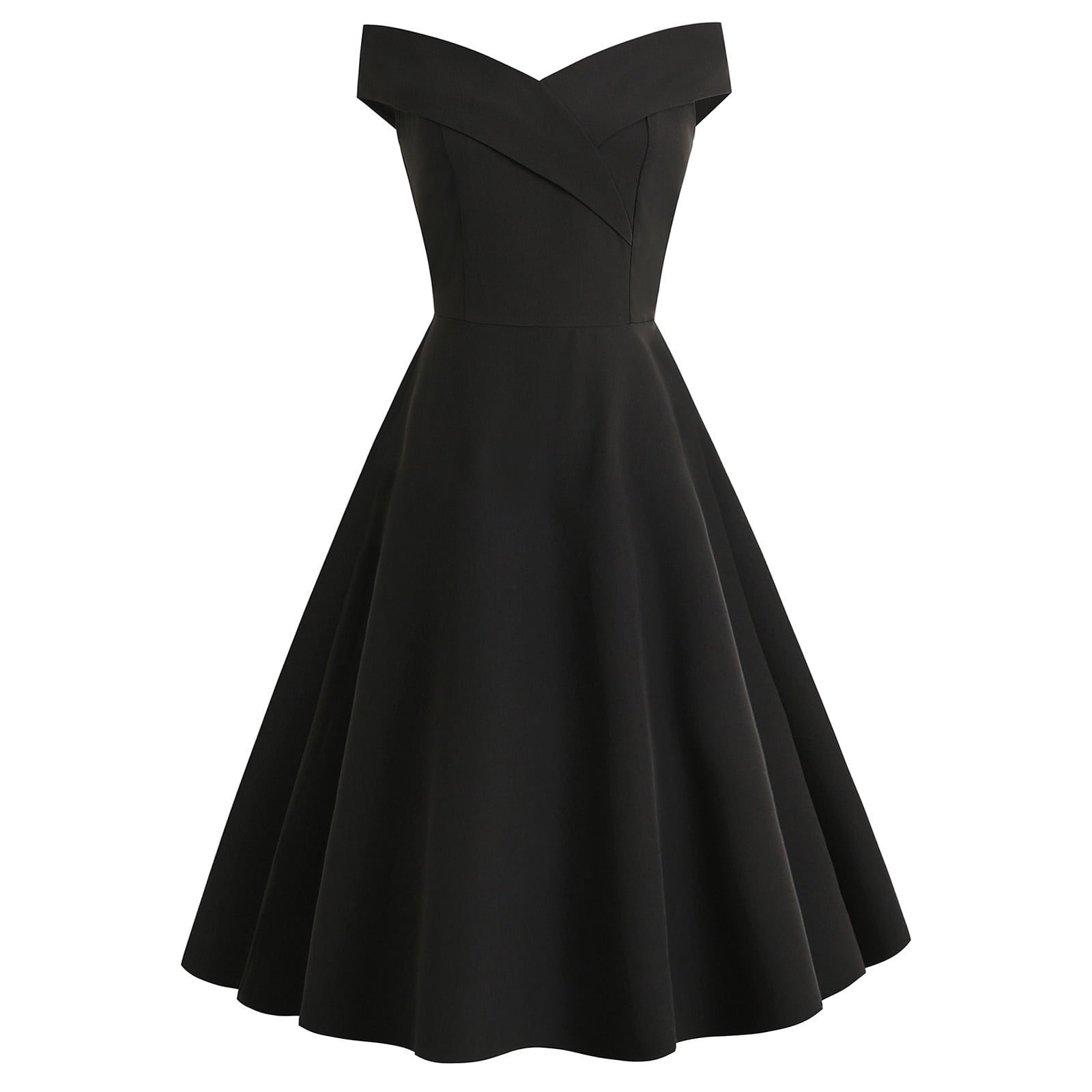 Fridja Womens Summer Off Shoulder V Neck Vintage Solid Party Swing Dress