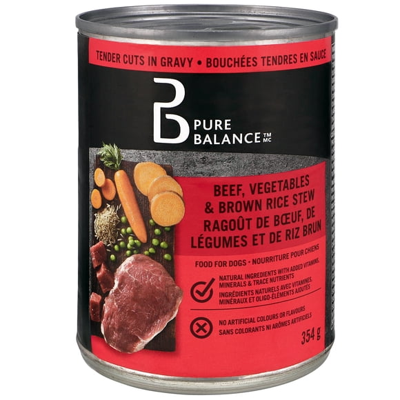 Pure Balance Beef, Vegetables, & Brown Rice Stew Tender Cuts in Gravy Wet Dog Food, 354 G Can