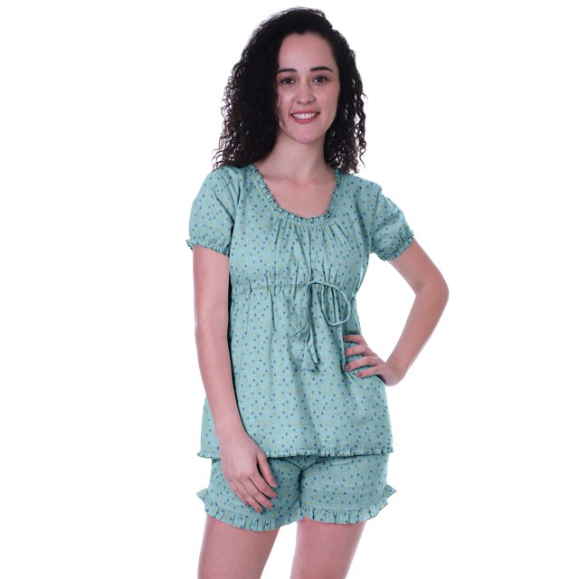 Moomaya Pyjama en Coton pour Femmes, Ensemble de Nuit 2 Pcs avec Shorts, Ensembles de Pyjama avec Shorts