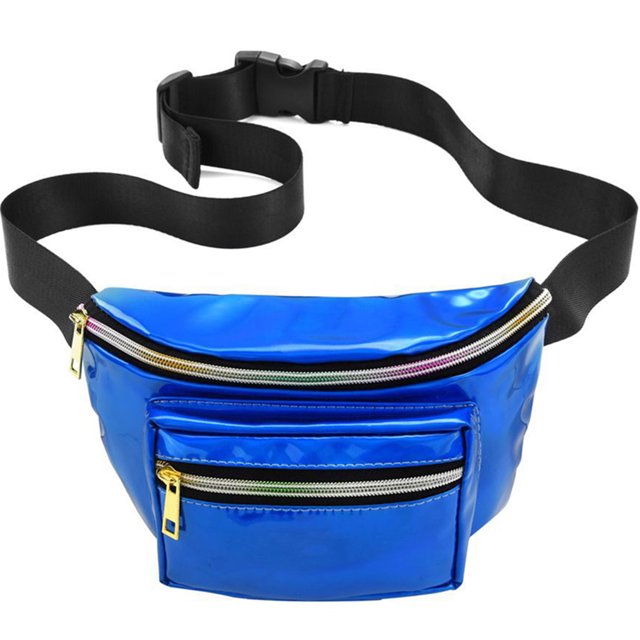 Women Workout Pouch Reflective Faux Leather Fanny Pack Cross Body Bag for Ladies