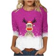 thumbnail image 1 of Women's Round Neck Three Quarter Sleeve Christmas Printed Top, 1 of 1