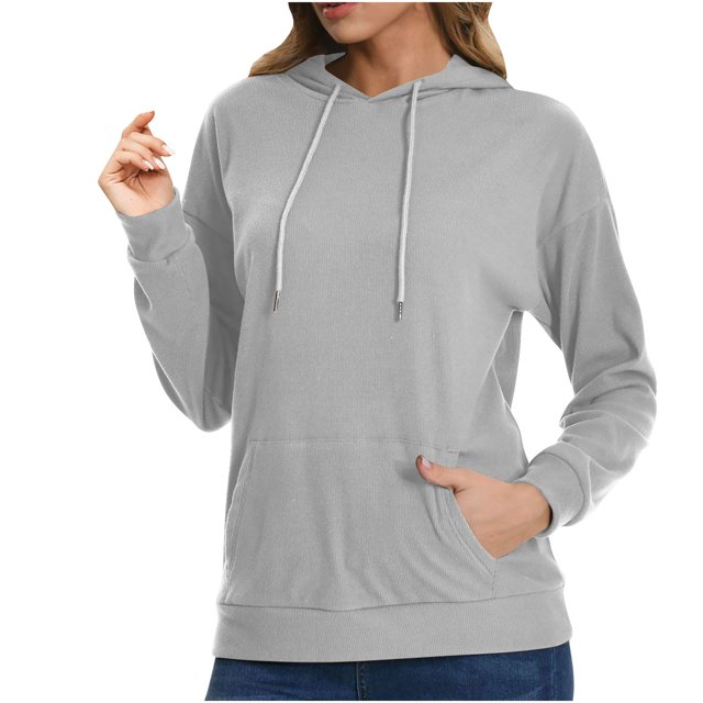 Swstbby Liquidation d'Automne! Hauts d'Automne pour Femmes Grande Taille, Chandail à Capuche à Manches Longues Col Rond Couleur Unie Gris TG