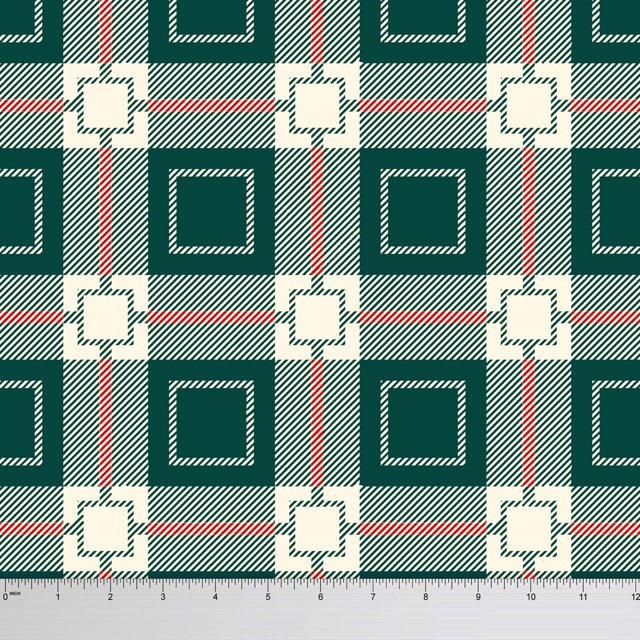 Soimoi Decorative 44 Inches Wide Check Printed 105 GSM polyester Satin Fabric For Sewing By The Yard - Green