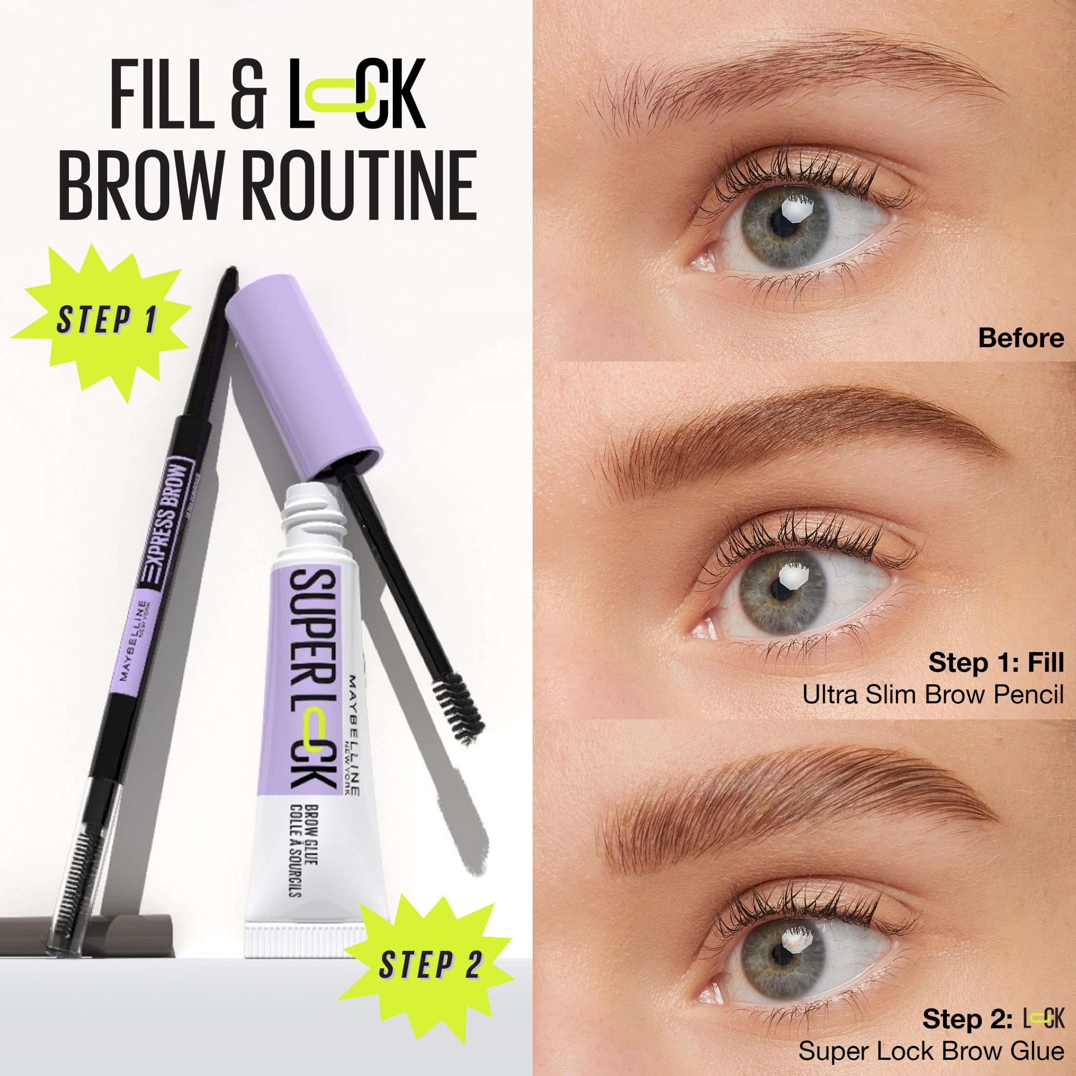 Colle à sourcils SuperLock de Maybelline, gel à sourcils transparent, tenue de 24 heures, black ,7 ml