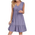 thumbnail image 1 of Yuyuzo Robes d'Été pour Femmes Sans Manches à Col en V Mini Robe T-Shirt Plissée à Volants Fluide Plage Vacances Robes d'Été, 1 of 6