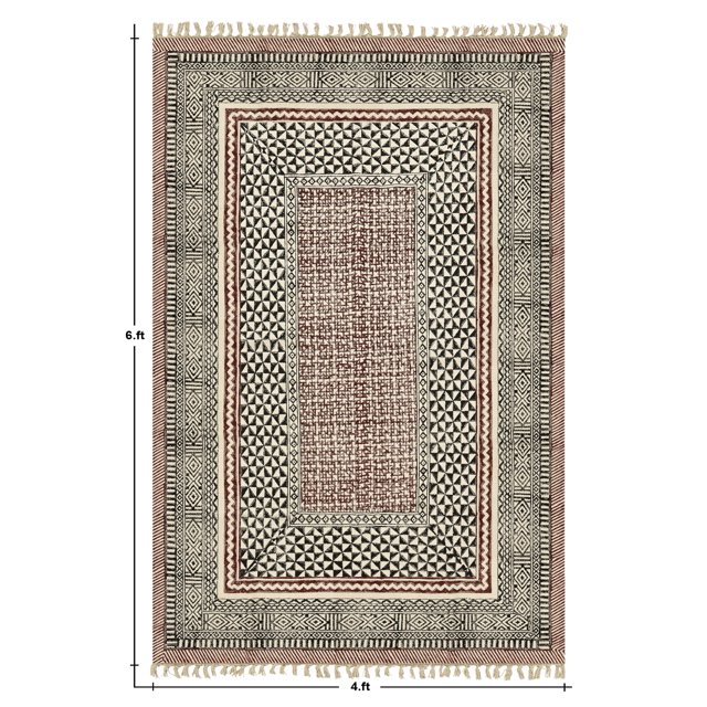Casavani Handblock Printed Black Cotton Rug Area Rug for Entryway Kitchen Bathroom 3x5 feet