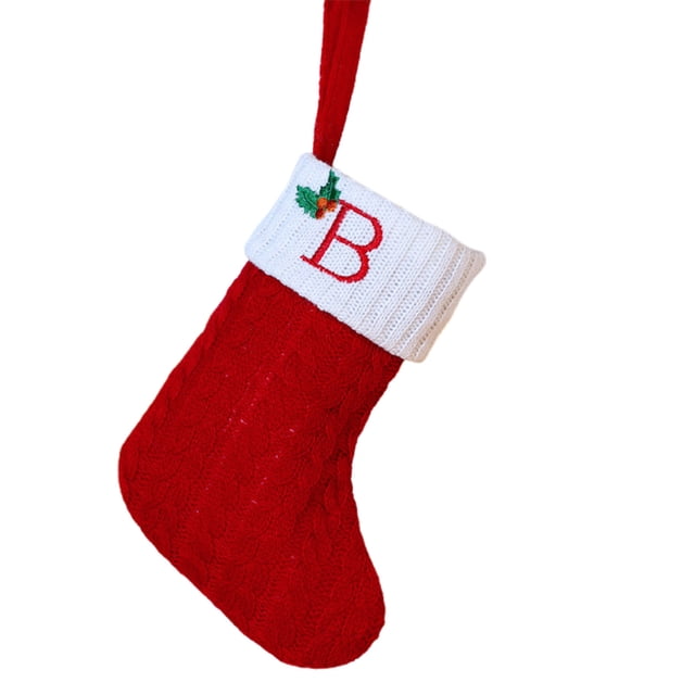 Christmas Tree Decorative Socks With Embroidered Initial Letters Red Green White Knit Stockings