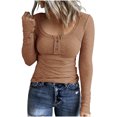 thumbnail image 1 of AherBiu Hauts à Manches Longues pour Femmes, Côtelés, Extensibles, Ajustés, Col Rond, Couche de Base, T-Shirts, Tunique, Chemisier, 1 of 5