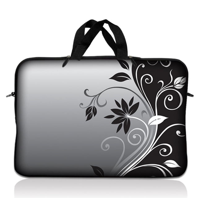 LSS Laptop Sleeve Bag 10.2 Inch Gray Black Swirl Floral Neoprene Case