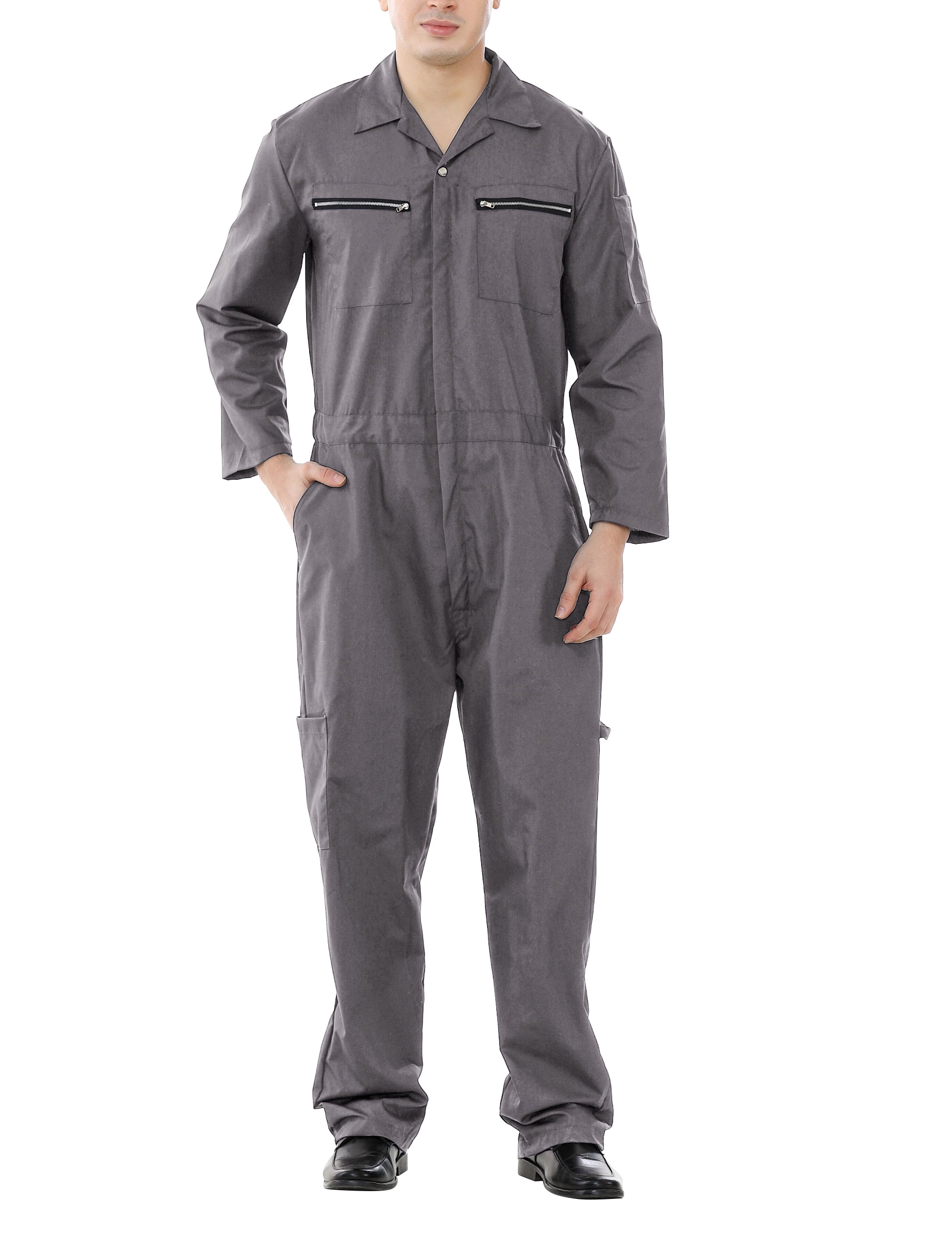 TOPTIE Men's Twill Action Back Coveralls Zipper Coverall Regular-Gray-XL Regular
